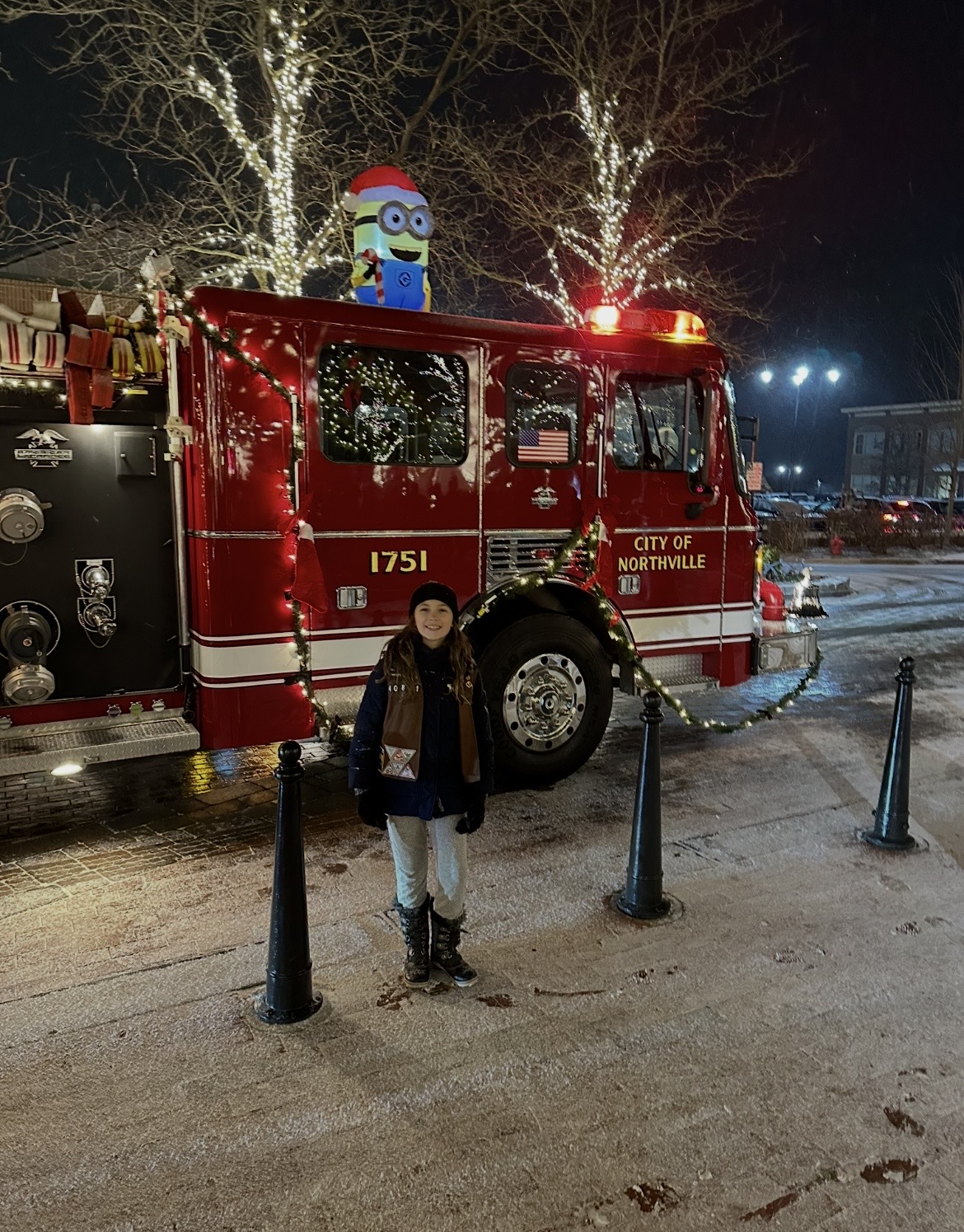 City of Northville fire truck lit up for the downtown Northville holiday lighted parade